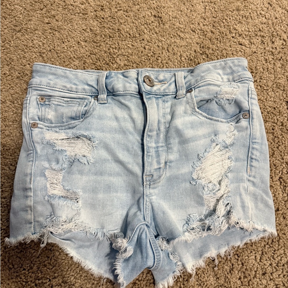 American Eagle Outfitters Blue Distressed Jean Shorts